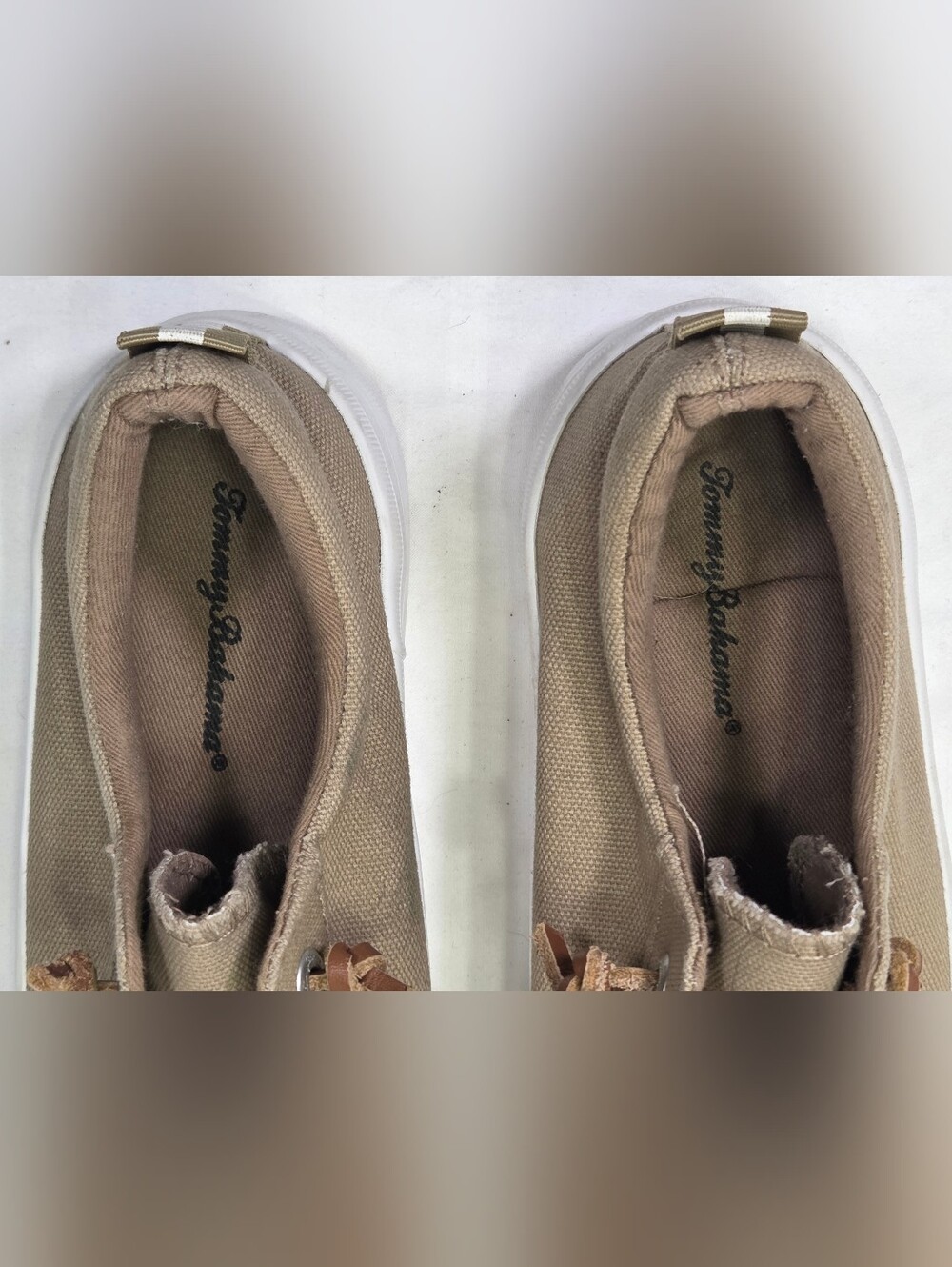 Tommy Bahama Women's Canvas Slip On Sneakers Tan Khaki Leather Laces Sz 7 - Picture 6 of 12